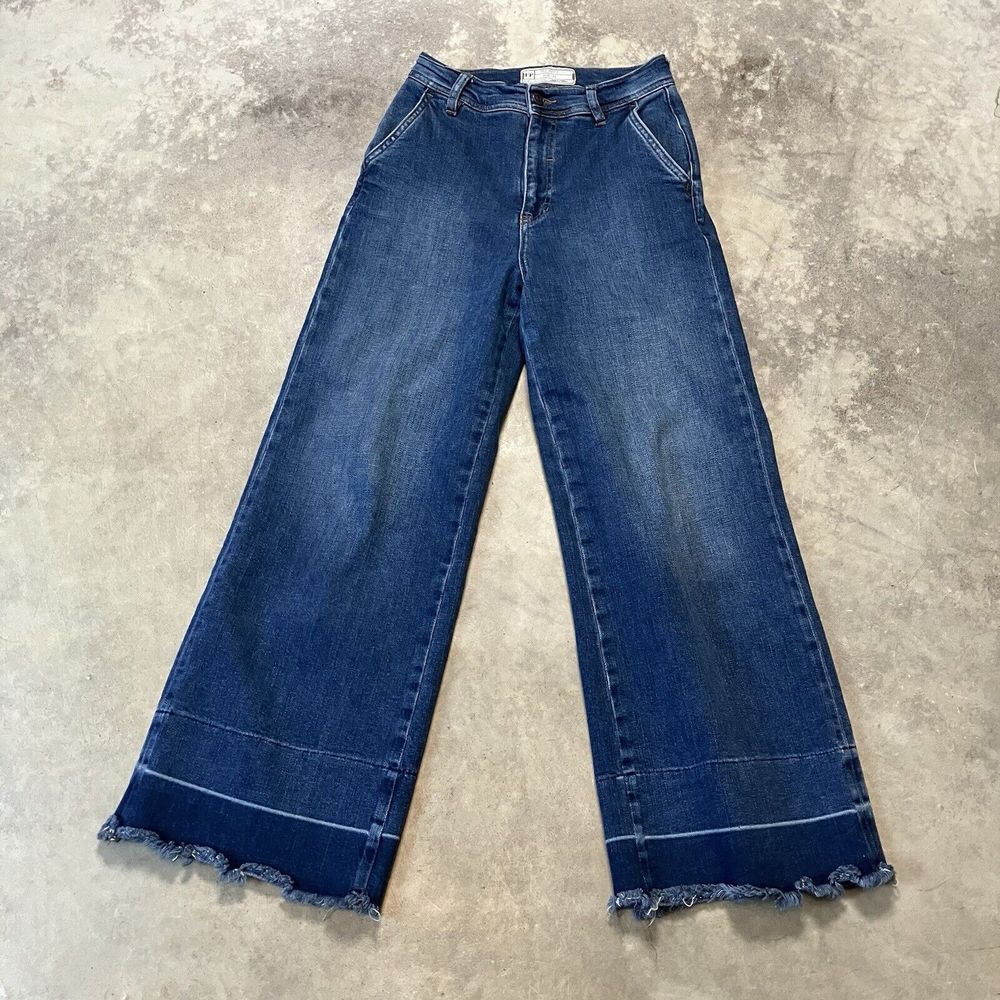 Free People Jeans Womens 25‎ Blue Wide Leg Flare Denim Boho Stretch Mid Rise